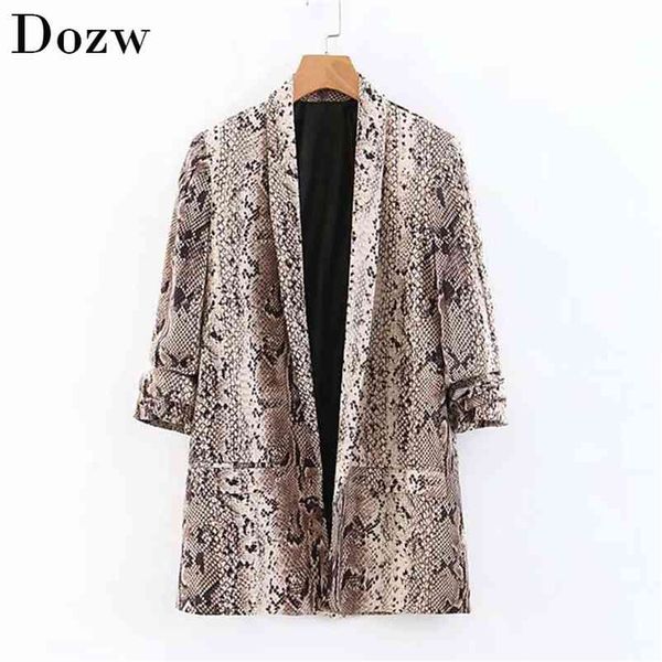 women chic snake print blazer suit fashion three quarter sleeve jacket female vintage animal pockets veste femme 210515, White;black
women chic snake print blazer suit fashion three quarter sleeve jacket female vintage animal pockets veste femme 210515, White;black