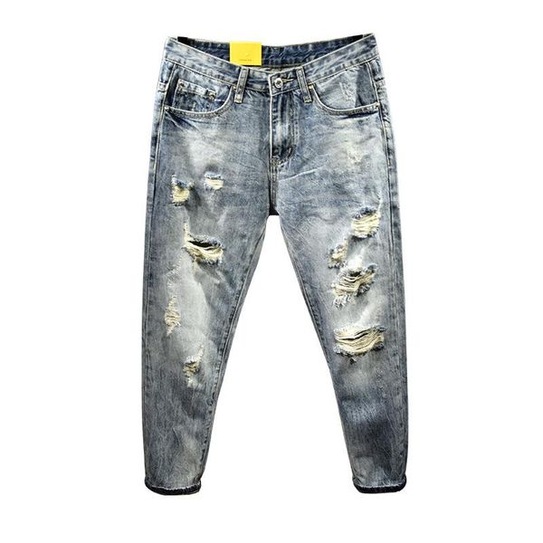 men's jeans binding feet ripped denim korean scratched beggar pants youth all-match ankle length teenagers pencil, Blue
men's jeans binding feet ripped denim korean scratched beggar pants youth all-match ankle length teenagers pencil, Blue