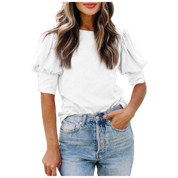 women's blouses & shirts casual puff sleeve loose button round neck elegant korean style female leisure blouse, White
women's blouses & shirts casual puff sleeve loose button round neck elegant korean style female leisure blouse, White