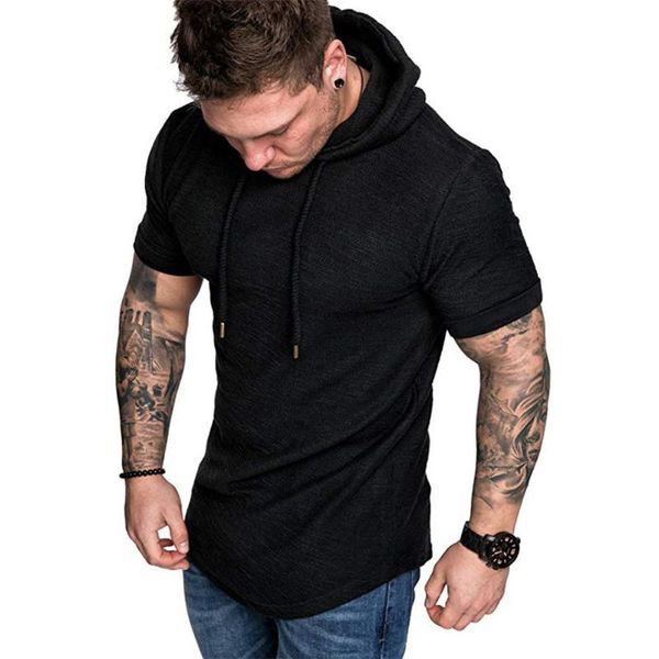 

men's t-shirts t-shirt men 2021 summer fashion hoodie slim fit casual solid blusas short sleeve hooded collar 3xl, White;black