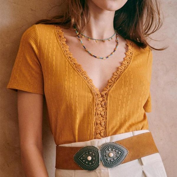 women's t-shirt femme en coton short sleeve décolleté v buttons lace patchwork shirt elegant summer retro chic hauts women casual top, White
women's t-shirt femme en coton short sleeve décolleté v buttons lace patchwork shirt elegant summer retro chic hauts women casual top, White
