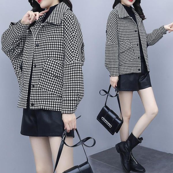 women's wool & blends 2021 autumn fashion woolen coat versatile foreign style short qianniao plaid women, Black
women's wool & blends 2021 autumn fashion woolen coat versatile foreign style short qianniao plaid women, Black