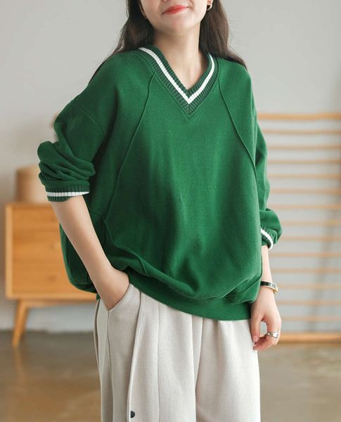 literature and art contrast color thread v-neck crimping long sleeve bottoming sweater women's early autumn pullover top, Black
literature and art contrast color thread v-neck crimping long sleeve bottoming sweater women's early autumn pullover top, Black