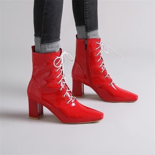 boots shoes women's wedding red apricot lace up small square head thick heel high large, Black
boots shoes women's wedding red apricot lace up small square head thick heel high large, Black
