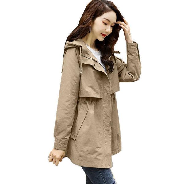 women's trench coats casual windbreaker jackets mid-length 2021 spring autumn loose waist hooded coat outerwear female, Tan;black
women's trench coats casual windbreaker jackets mid-length 2021 spring autumn loose waist hooded coat outerwear female, Tan;black