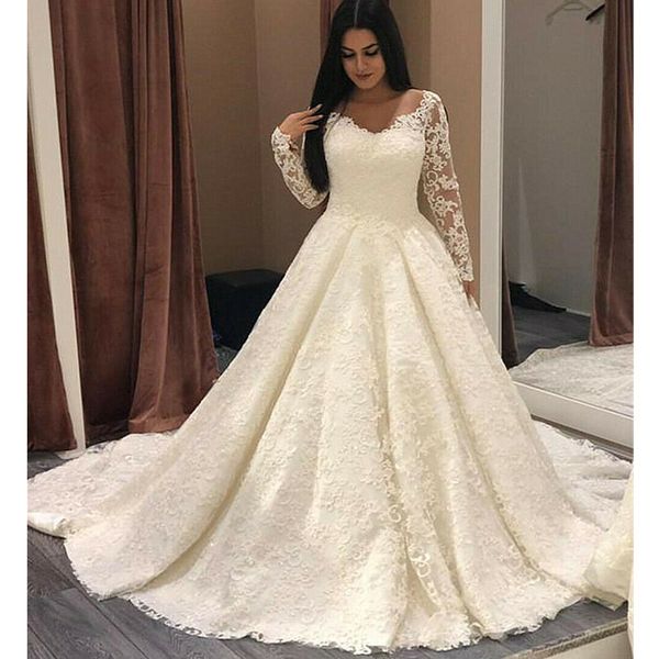 lace a line wedding dresses long sleeve white ivory sweep train bridal ball gown
lace a line wedding dresses long sleeve white ivory sweep train bridal ball gown