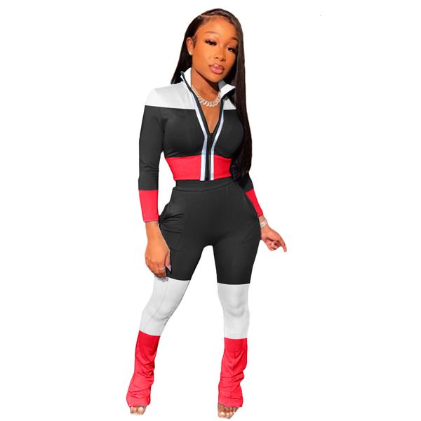 women contrast color patchwork two piece sets fashion lady's stand collar zipper coats high waist stacked pants tracksuits, White
women contrast color patchwork two piece sets fashion lady's stand collar zipper coats high waist stacked pants tracksuits, White