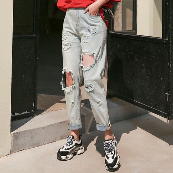 women's jeans trousers ragged beggar ripped long women loose plus size cotton, Blue
women's jeans trousers ragged beggar ripped long women loose plus size cotton, Blue