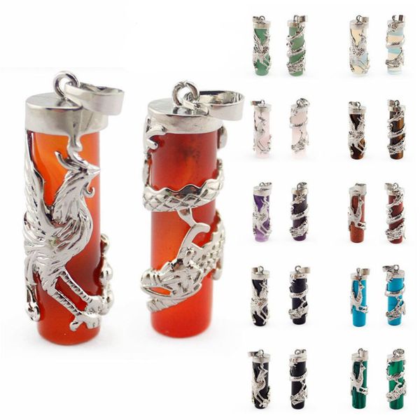natural crystal cylinder shape dragon phoenix lovers pendant necklace amethyst rose quartz reiki healing jewelry fashion charm stone hanging, Silver
natural crystal cylinder shape dragon phoenix lovers pendant necklace amethyst rose quartz reiki healing jewelry fashion charm stone hanging, Silver