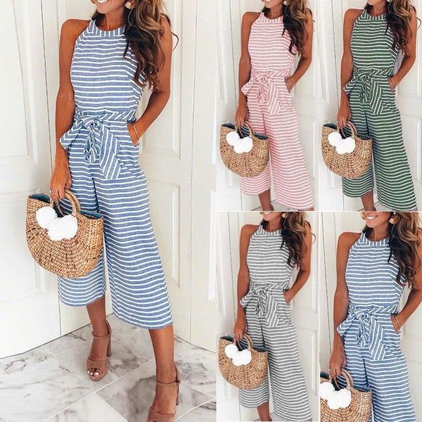 women's jumpsuits & rompers women jumpsuit striped sleeveless loose elegant lace up bowknot o-neck halter office female overalls plus s, Black;white 
women's jumpsuits & rompers women jumpsuit striped sleeveless loose elegant lace up bowknot o-neck halter office female overalls plus s, Black;white