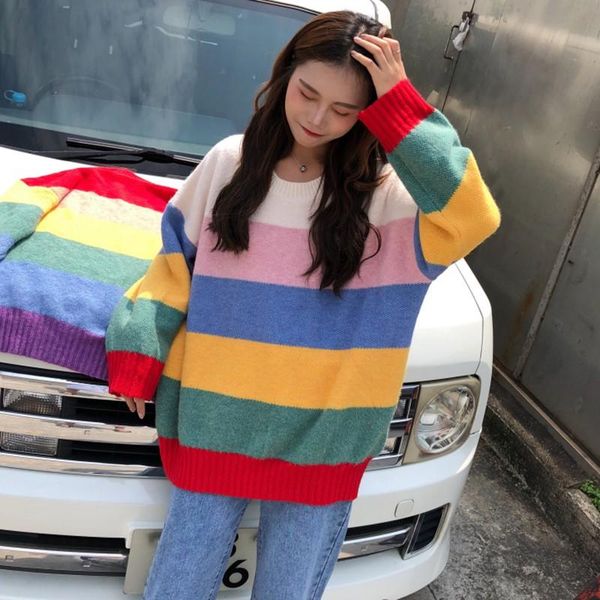 women's sweaters rainbow striped women knitted autumn korean loose pullovers sweet harajuku long sleeve warm fall clothes jumpers, White;black
women's sweaters rainbow striped women knitted autumn korean loose pullovers sweet harajuku long sleeve warm fall clothes jumpers, White;black