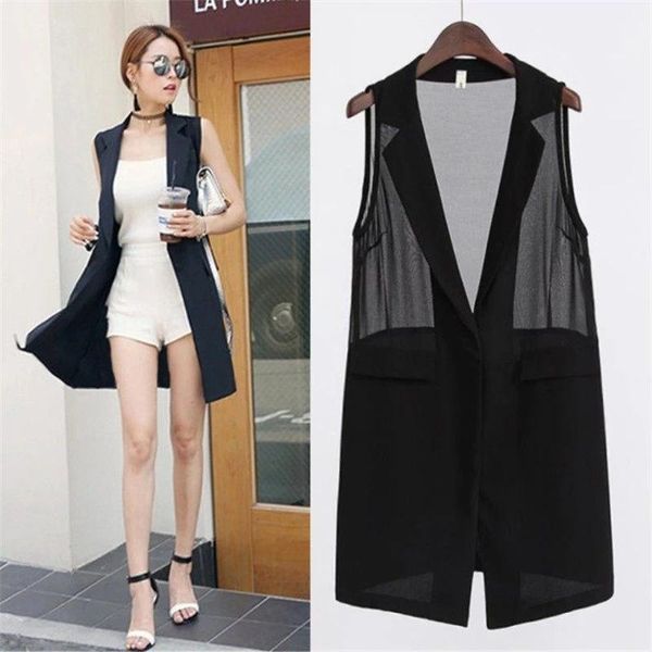 women's vests summer vest jacket women plus size 5xl black chiffon sleeveless blazers outerwear female transparent casual waistcoat, Black;white
women's vests summer vest jacket women plus size 5xl black chiffon sleeveless blazers outerwear female transparent casual waistcoat, Black;white