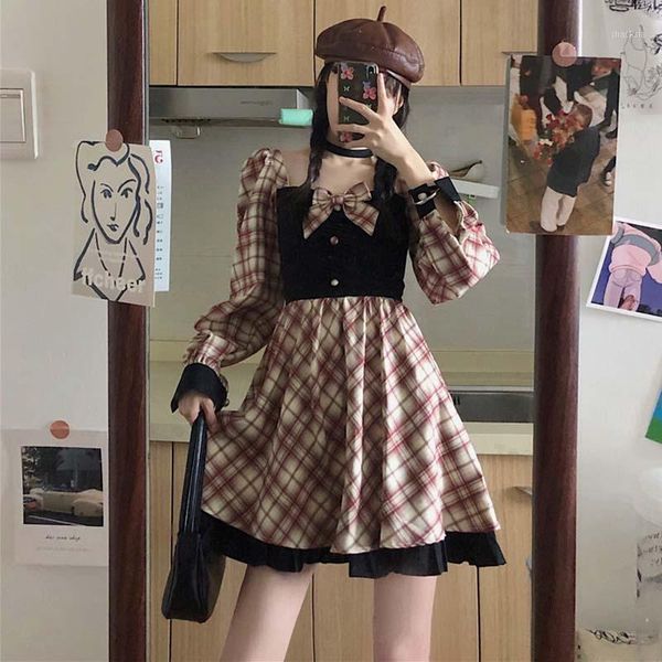 casual dresses japan gothic lolita dress women`s plaid kawaii bow long sleeve vintage age reduction maiden mini spring and autumn, Black;gray
casual dresses japan gothic lolita dress women`s plaid kawaii bow long sleeve vintage age reduction maiden mini spring and autumn, Black;gray