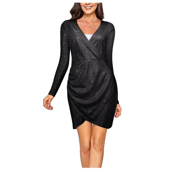 casual dresses women's mini dress v-neck sequins solid color long sleeves formal ladies folds slim cocktail party #g5, Black;gray
casual dresses women's mini dress v-neck sequins solid color long sleeves formal ladies folds slim cocktail party #g5, Black;gray