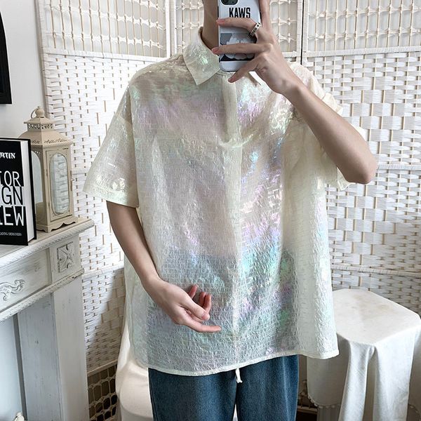 shirts summer shiny men's fashion casual pullover men streetwear korean loose short-sleeved mens shirt s-2xl, White;black
shirts summer shiny men's fashion casual pullover men streetwear korean loose short-sleeved mens shirt s-2xl, White;black
