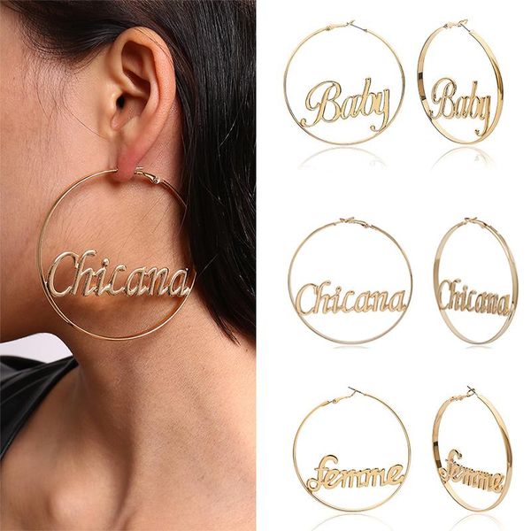 dangle & chandelier exaggerate large smooth circle hoop earrings for women punk hip-hop fashion gold color metal letter drop jewelry gifts, Silver
dangle & chandelier exaggerate large smooth circle hoop earrings for women punk hip-hop fashion gold color metal letter drop jewelry gifts, Silver