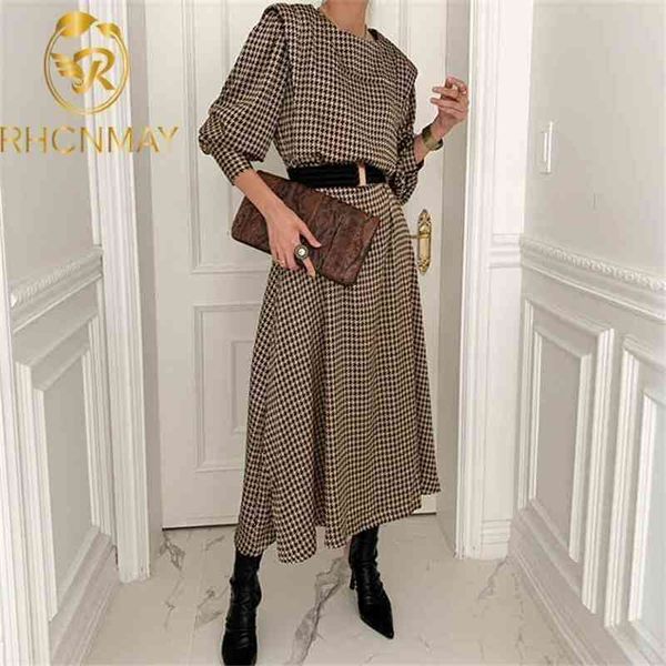 vintage houndstooth woman dress with belt summer round neck elegant lantern sleeve ladies long dresses 210520, Black;gray
vintage houndstooth woman dress with belt summer round neck elegant lantern sleeve ladies long dresses 210520, Black;gray
