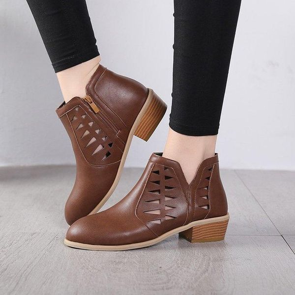 boots short thick with round toe hollow fashion versatile personality leather trend comfortable and durable, Black
boots short thick with round toe hollow fashion versatile personality leather trend comfortable and durable, Black