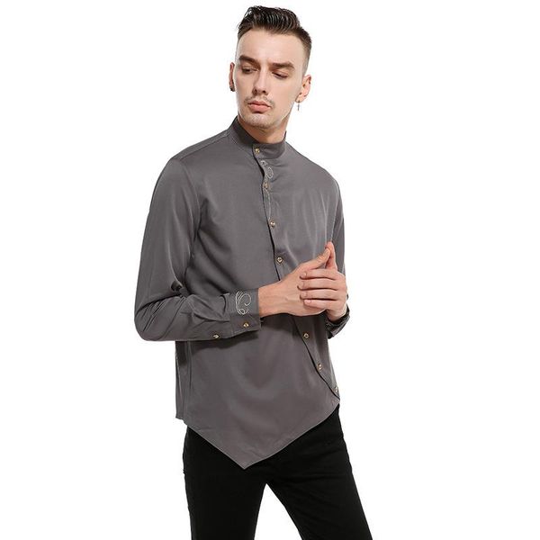 men's casual shirts men long sleeve turn down collar diagonal single-breasted buttons cotton shirt autumn slim irregular fashion, White;black
men's casual shirts men long sleeve turn down collar diagonal single-breasted buttons cotton shirt autumn slim irregular fashion, White;black