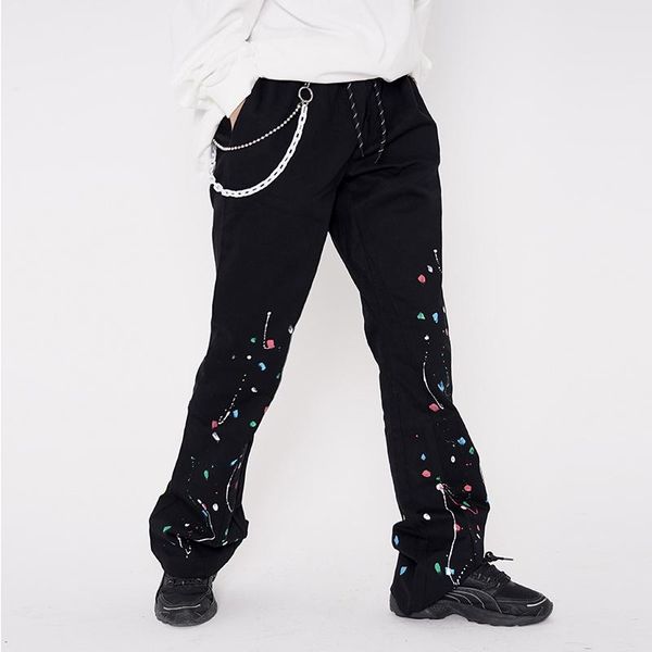 men's pants high street iron chain splash ink flare men and women straight retro wide leg casual trousers oversize baggy track, Black
men's pants high street iron chain splash ink flare men and women straight retro wide leg casual trousers oversize baggy track, Black