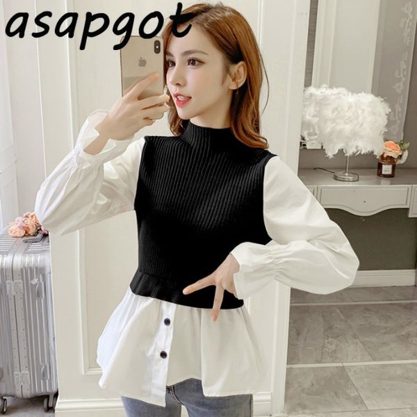 slim autumn chic plus size stand flare sleeve shirts knitted patchwork fake two pieces blouse long waist casual retro 210429, White
slim autumn chic plus size stand flare sleeve shirts knitted patchwork fake two pieces blouse long waist casual retro 210429, White