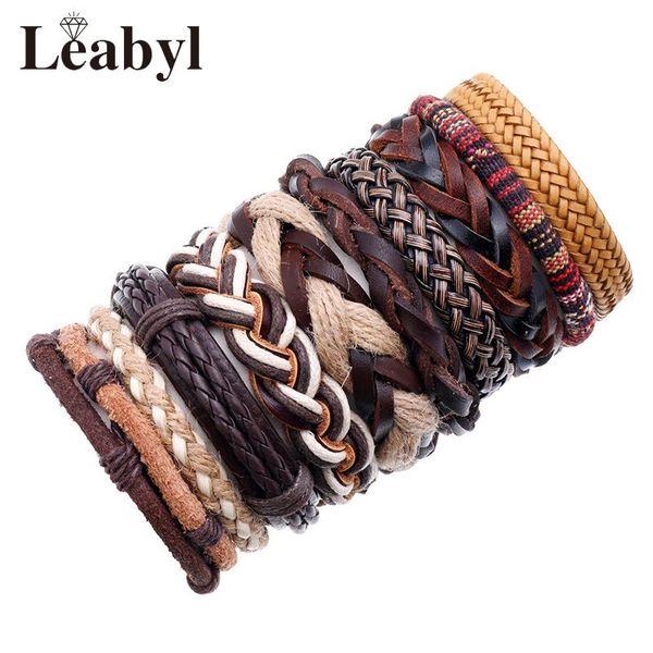 tennis simple vintage handmade braided leather rope strap punk bracelet for men multilayer set jewelry 10 pcs/set, Golden;silver
tennis simple vintage handmade braided leather rope strap punk bracelet for men multilayer set jewelry 10 pcs/set, Golden;silver
