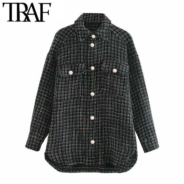 traf women fashion oversized faux pearl buttons jacket coat vintage long sleeve pockets female outerwear chic 211105, Black;brown
traf women fashion oversized faux pearl buttons jacket coat vintage long sleeve pockets female outerwear chic 211105, Black;brown