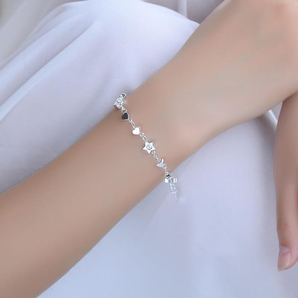 link, chain 925 sterling silver heart star bead charm bracelets link adjustable for women party wedding jewelry a184, Black
link, chain 925 sterling silver heart star bead charm bracelets link adjustable for women party wedding jewelry a184, Black