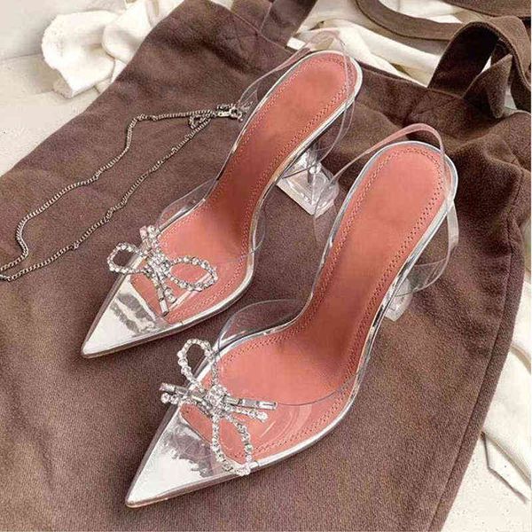women's sandals pointed transparent high heel's bow baotou hollow wine glass with sandal, Black