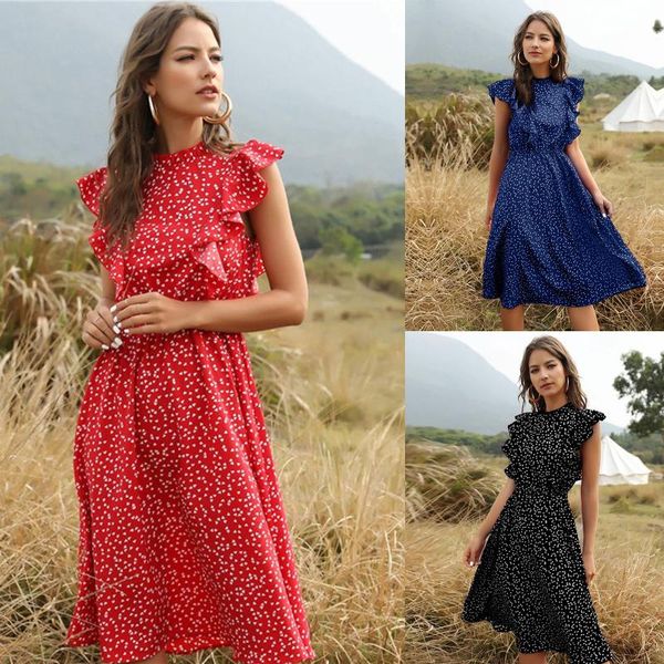 casual dresses women o-neck dress dot print summer high waist midi ladies fashion butterfly sleeve ruffles beach vestidos, Black;gray
casual dresses women o-neck dress dot print summer high waist midi ladies fashion butterfly sleeve ruffles beach vestidos, Black;gray