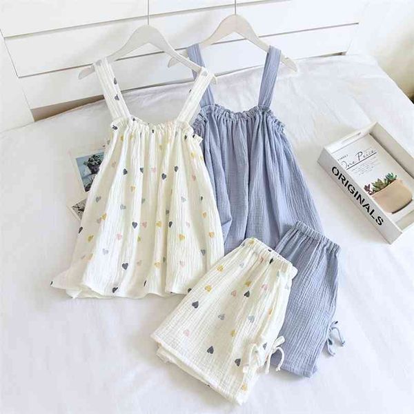 summer style ladies pajamas two-piece 100%cotton crepe suspender shorts vest suit sweet and loose home service pjs 210809, Black;red
summer style ladies pajamas two-piece 100%cotton crepe suspender shorts vest suit sweet and loose home service pjs 210809, Black;red
