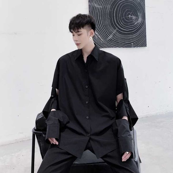 men's casual shirts fashion high street dark wind niche original design striped stitching detachable sleeve stage dress performance shi, White;black
men's casual shirts fashion high street dark wind niche original design striped stitching detachable sleeve stage dress performance shi, White;black