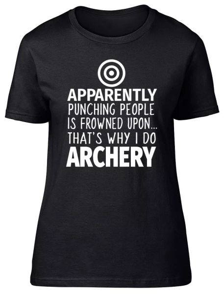 punching people is frowned upon womens ladies funny archery fitted t-shirt, White;black
punching people is frowned upon womens ladies funny archery fitted t-shirt, White;black