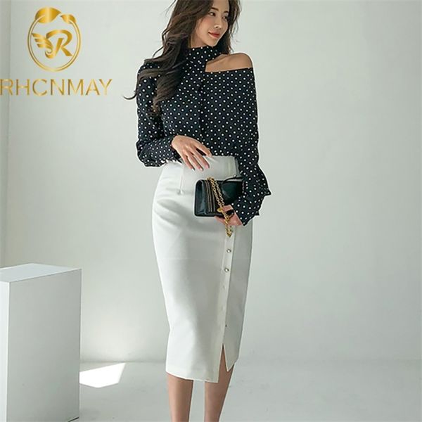 fashion summer women skirt suits off shoulder long sleeve dot blouse + office split bodycon pencil suits 2 piece set 210515, White
fashion summer women skirt suits off shoulder long sleeve dot blouse + office split bodycon pencil suits 2 piece set 210515, White