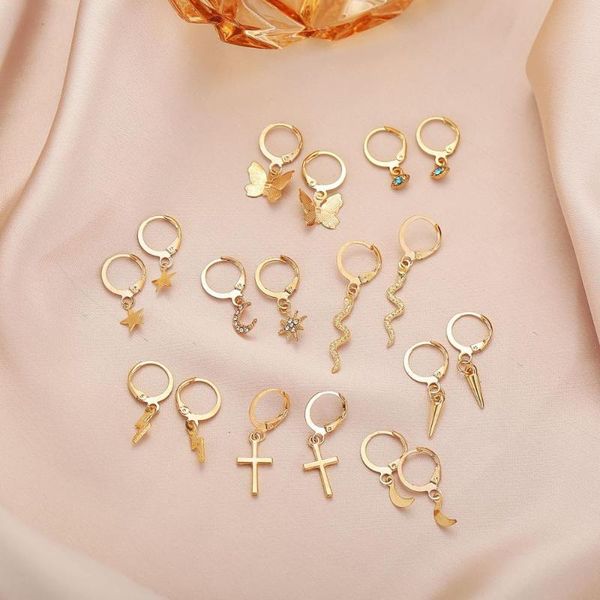 stud 9 pairs/lot mixed styles star moon butterfly cross earrings set for women girl bohemia small cute piercing earring jewelry, Golden;silver
stud 9 pairs/lot mixed styles star moon butterfly cross earrings set for women girl bohemia small cute piercing earring jewelry, Golden;silver