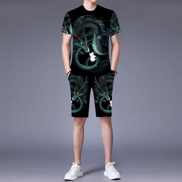 men's phoenix pattern suit summer short-sleeved t-shirt + shorts 2-piece 3d green dragon printing clothing, Gray
men's phoenix pattern suit summer short-sleeved t-shirt + shorts 2-piece 3d green dragon printing clothing, Gray