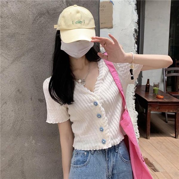 women's t-shirt summer dress thin style sweet spicy edge slender v-neck short sleeve, White
women's t-shirt summer dress thin style sweet spicy edge slender v-neck short sleeve, White