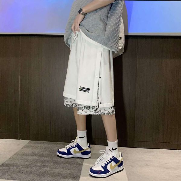 summer breasted shorts men's national trend hip hop cashew blossom stitching loose fake two casual five point pants, White;black
summer breasted shorts men's national trend hip hop cashew blossom stitching loose fake two casual five point pants, White;black