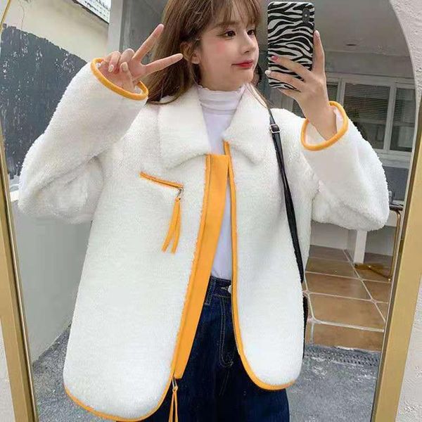 women's fur & faux lucyever korean coat 2021 autumn winter thicken warm female plush overcoat fashion patchwork zip lamb jacket, Black
women's fur & faux lucyever korean coat 2021 autumn winter thicken warm female plush overcoat fashion patchwork zip lamb jacket, Black