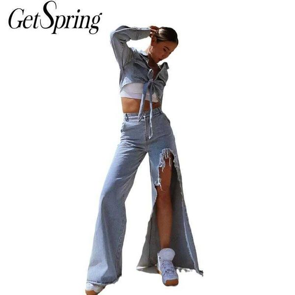 getspring women set coat pant sets bandage short denim coats irregular hole jean wide leg pants two-piece 210601, White
getspring women set coat pant sets bandage short denim coats irregular hole jean wide leg pants two-piece 210601, White