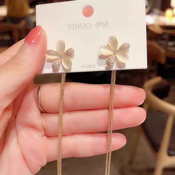 cat's eye stone five petal flower women's long tassel two 925 pure silver needle korean temperament super fairy earrings, Black
cat's eye stone five petal flower women's long tassel two 925 pure silver needle korean temperament super fairy earrings, Black