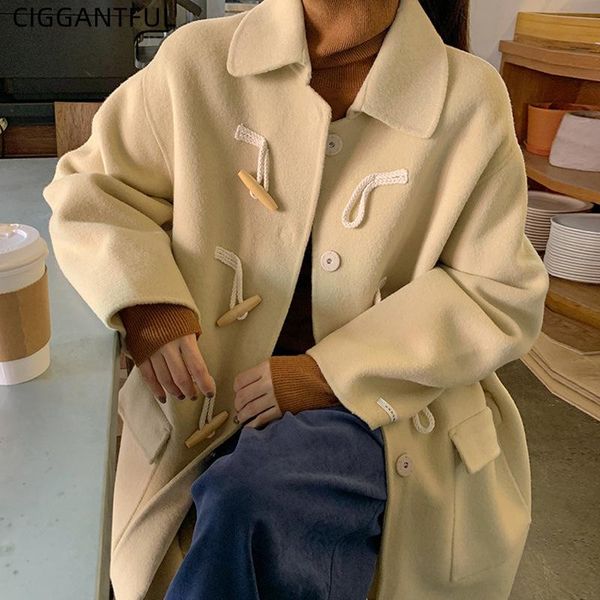 women's wool & blends fall winter gentle elegant lapel horn buckle loose double pockets long sleeve woolen coat women korean chic jacke, Black
women's wool & blends fall winter gentle elegant lapel horn buckle loose double pockets long sleeve woolen coat women korean chic jacke, Black