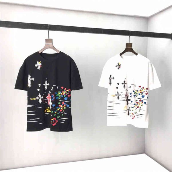 21 spring and summer ch croche half color hand painted cross crew neck short sleeve t-shirt unisex, White;black
21 spring and summer ch croche half color hand painted cross crew neck short sleeve t-shirt unisex, White;black
