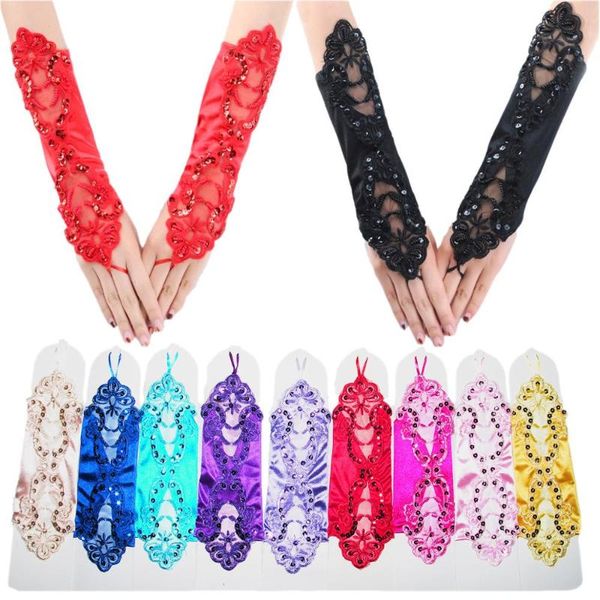 bridal gloves satin sheer elbow length lace fingerless for bride prom party weeding accessoire vestidos de novia, White
bridal gloves satin sheer elbow length lace fingerless for bride prom party weeding accessoire vestidos de novia, White