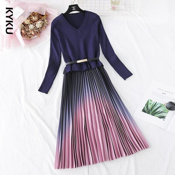 casual dresses autumn winter elegant knitted patchwork gradient pink pleated dress women long sleeve office one-piece sweater with belt, Black;gray
casual dresses autumn winter elegant knitted patchwork gradient pink pleated dress women long sleeve office one-piece sweater with belt, Black;gray