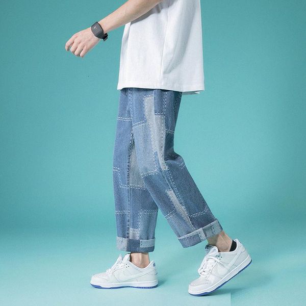 men's jeans stitching men korean casual fashion straight-leg loose wide-leg pants streetwear denim trousers, Blue
men's jeans stitching men korean casual fashion straight-leg loose wide-leg pants streetwear denim trousers, Blue