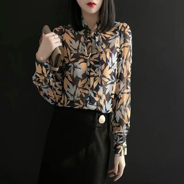women's blouses & shirts 2021 spring and autumn long sleeve printed chiffon shirt loose bow slim top, White
women's blouses & shirts 2021 spring and autumn long sleeve printed chiffon shirt loose bow slim top, White