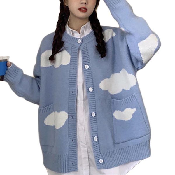 women's knits & tees loose knitted coat women blue cloud pattern long sleeve button-down sweater fashion streetwear cardigan, White
women's knits & tees loose knitted coat women blue cloud pattern long sleeve button-down sweater fashion streetwear cardigan, White