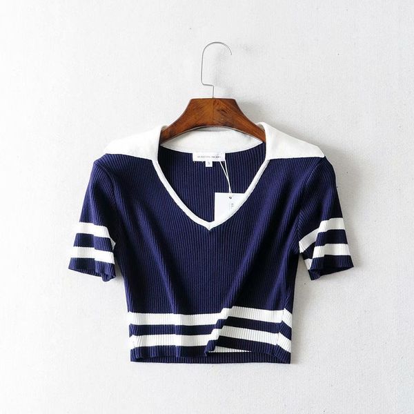 t shirt 2021 summer fashion high waist v-neck short sleeve stripe slim sweater women's, White
t shirt 2021 summer fashion high waist v-neck short sleeve stripe slim sweater women's, White