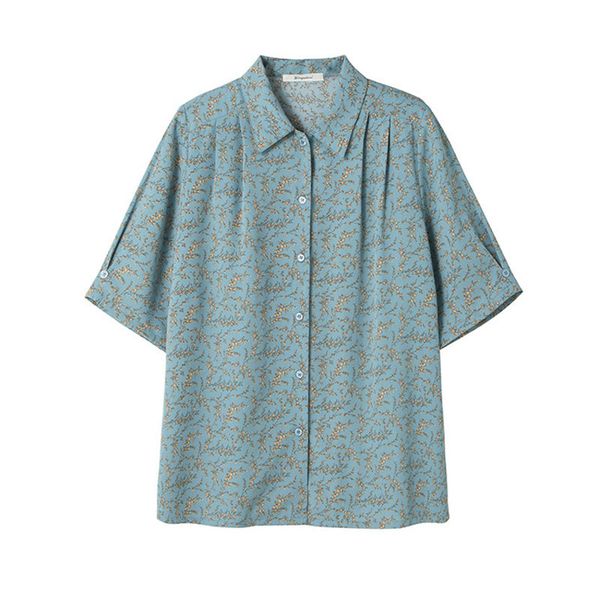 women blue shirt short sleeve summer turn down collar floral print green beach b0622 210514, White
women blue shirt short sleeve summer turn down collar floral print green beach b0622 210514, White